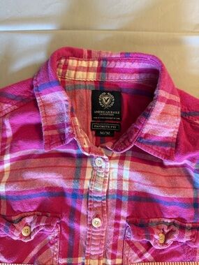 American Eagle Outfitters Pink Plaid Button-Down Shirt
